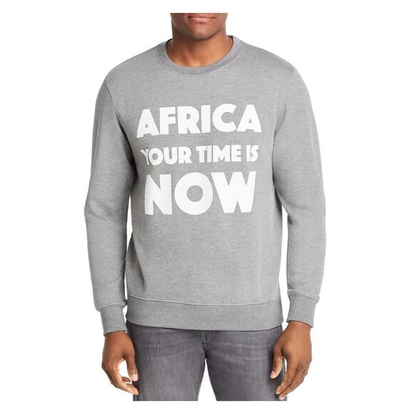 AFRICA YOUR TIME Mens Gray Logo Graphic Crew Neck Classic Fit Cotton Sweater S